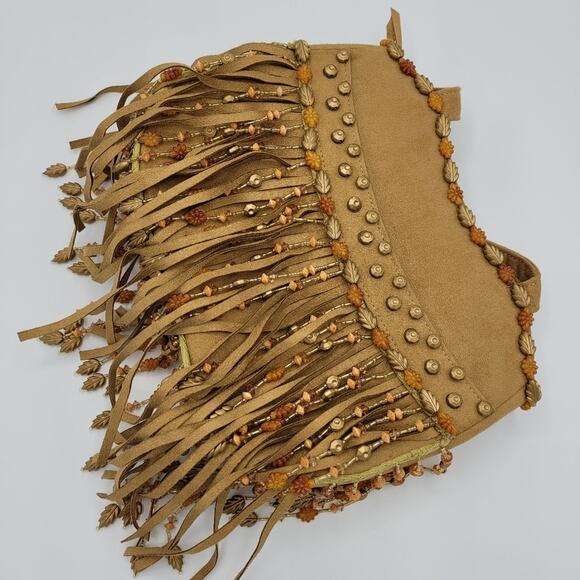 Vintage Elcanti Accessories Boho Beaded Festival Fringe Faux Suede Shoulder Bag - Picture 8 of 16